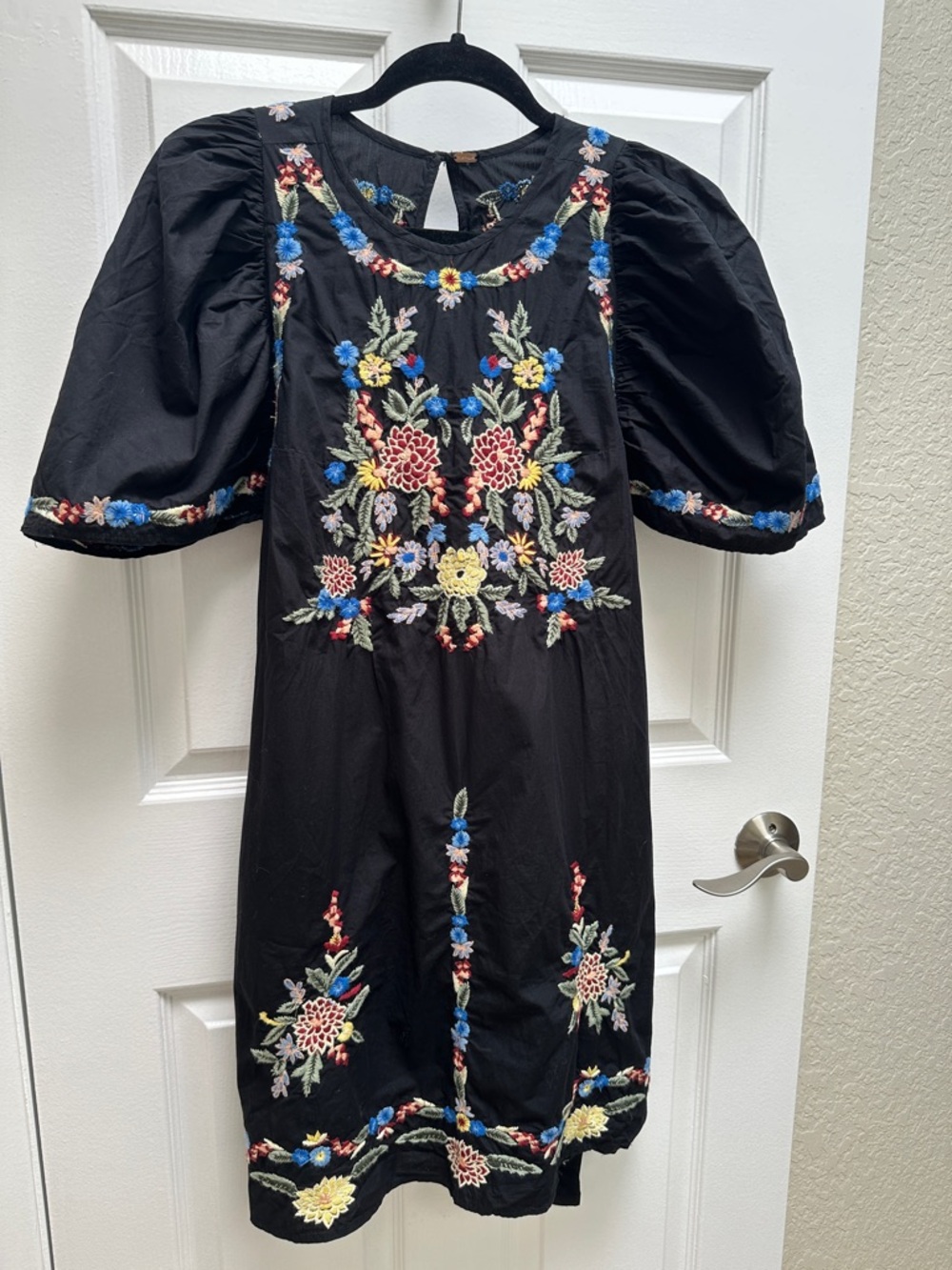 Free People Black Embroidered Floral dress with Multicolor Stitching